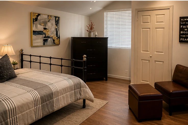 Private bedroom with ensuite bathroom at Elijah's House drug & alcohol rehab in Pasadena, CA
